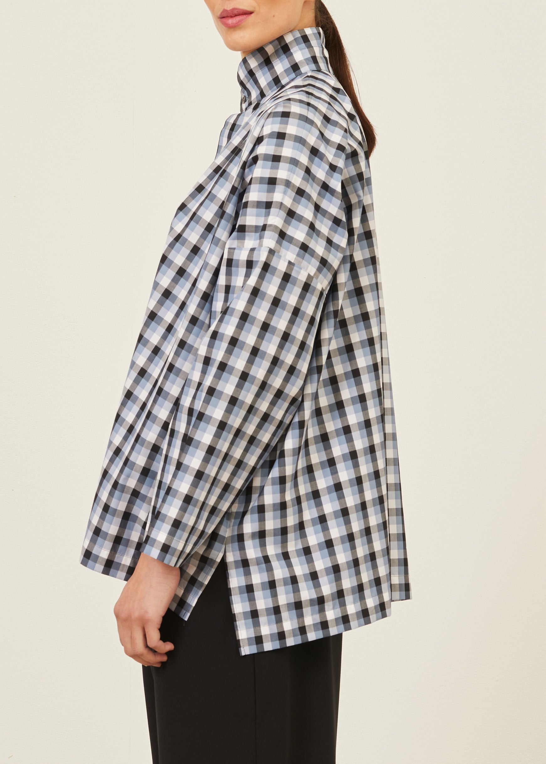 cotton wide longer back shirt with double stand collar - mid plus