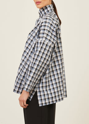 cotton wide longer back shirt with double stand collar - mid plus
