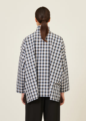 wide longer back shirt with double stand collar - mid plus