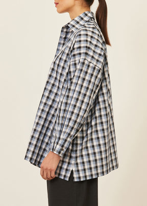 cotton wide a-line shirt with collar - long