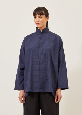 slim A-line double stand collar shirt with stepped insert - long