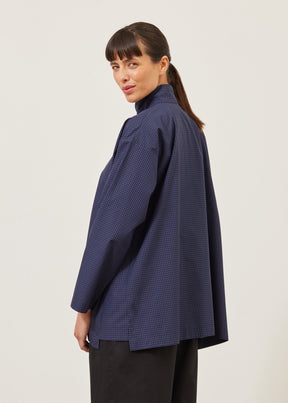 cotton slim A-line double stand collar shirt with stepped insert - long