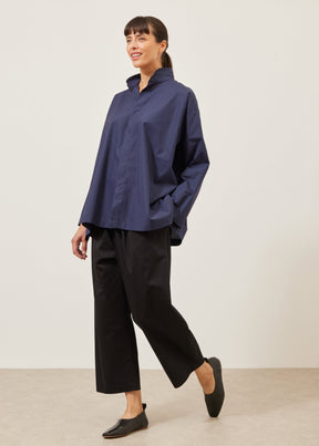 slim A-line double stand collar shirt with stepped insert - long