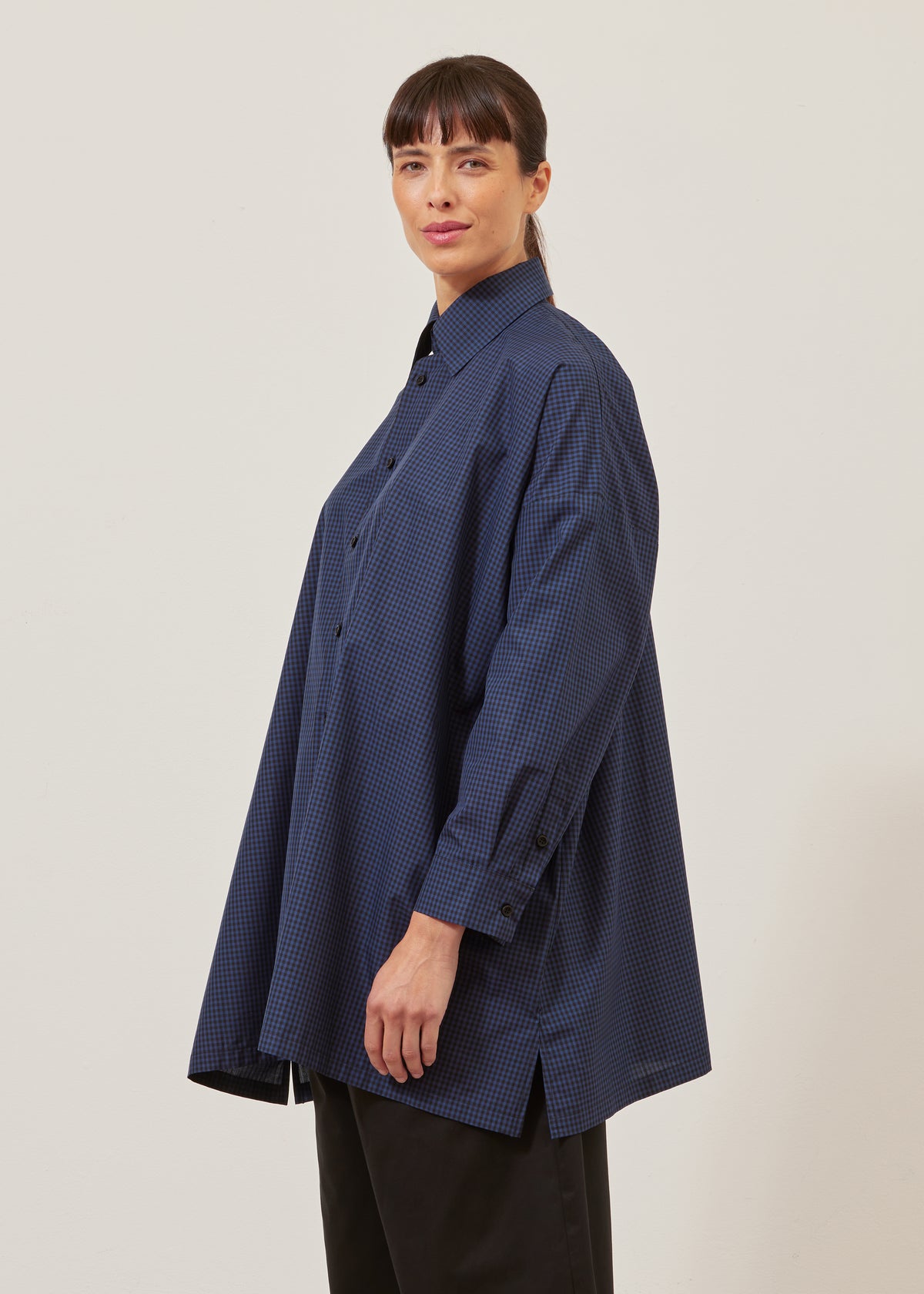 wide A-line shirt with collar - long plus