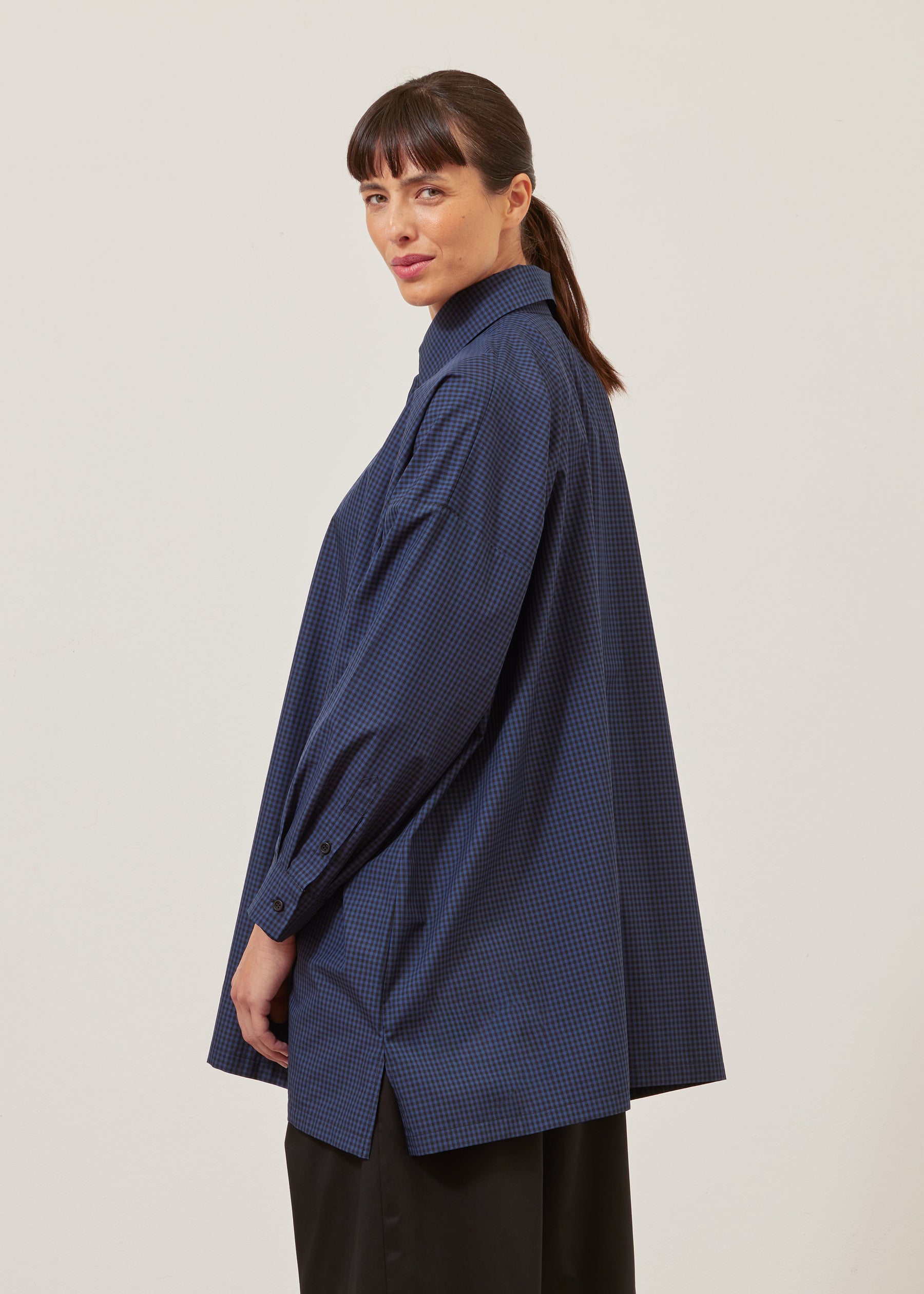 wide a-line shirt with collar - long plus