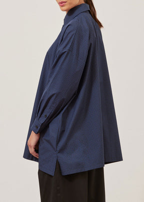 cotton wide a-line shirt with collar - long plus