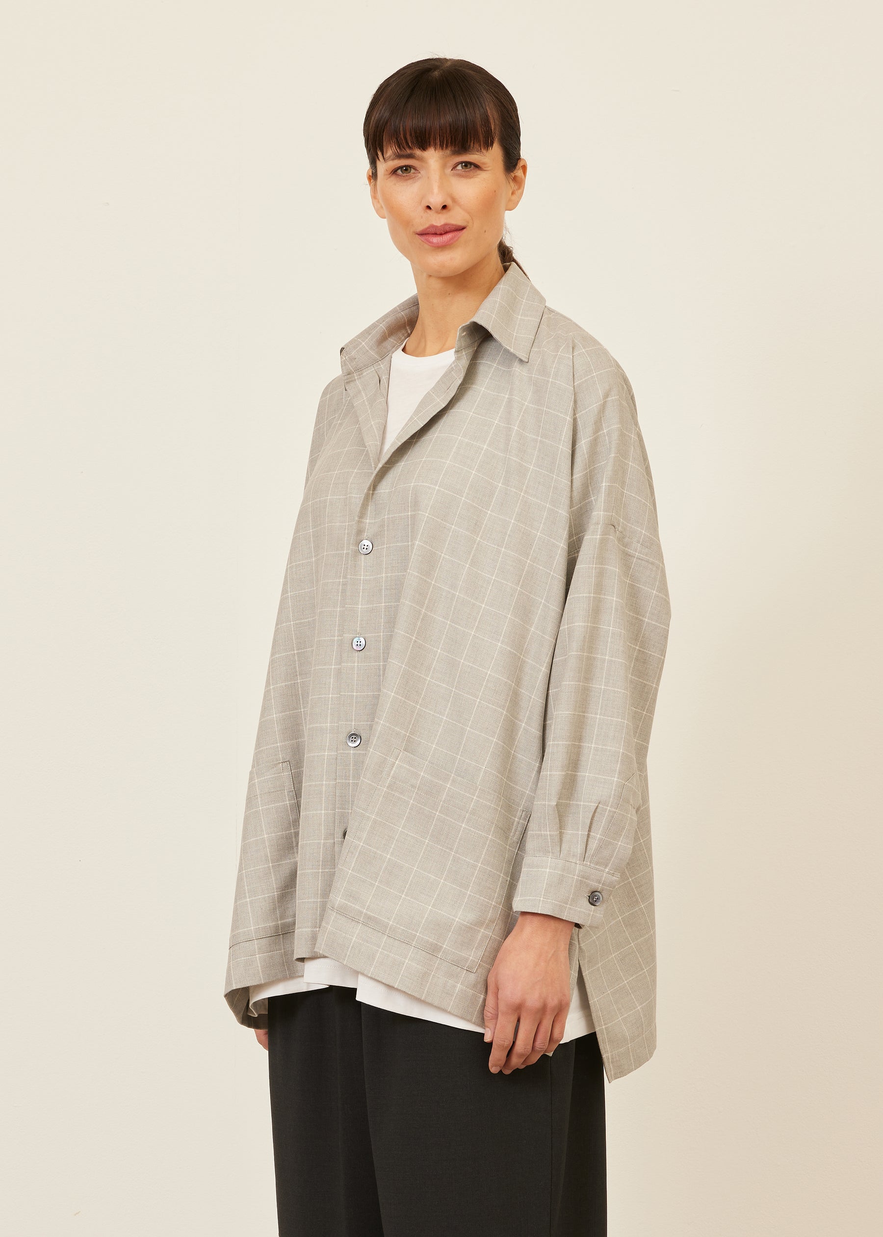wide longer back shirt jacket with collar - long