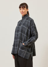 wide longer back double stand collar shirt jacket with collar - long