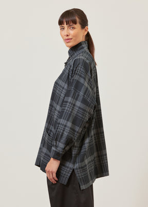 wide longer back double stand collar shirt jacket with collar - long