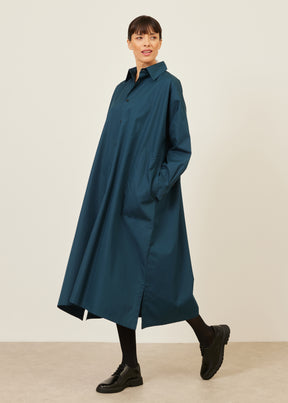 cotton wide a-line shirt dress with collar
