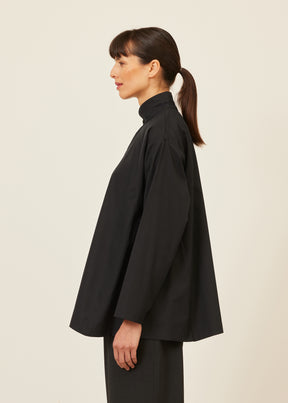 cotton side panelled shirt with double stand collar - long