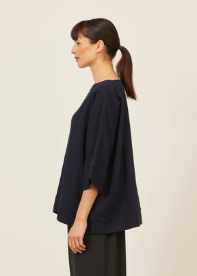 cotton scoop neck 3/4 sleeve top with hembands - mid plus