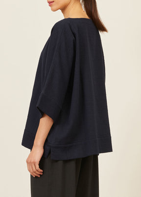 cotton scoop neck 3/4 sleeve top with hembands - mid plus