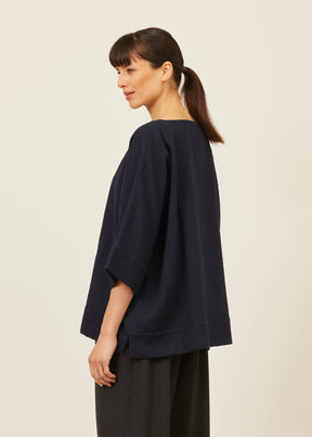 cotton scoop neck 3/4 sleeve top with hembands - mid plus