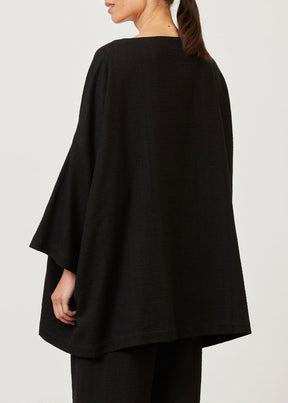 cotton sloped shoulder scoop neck poncho - long plus