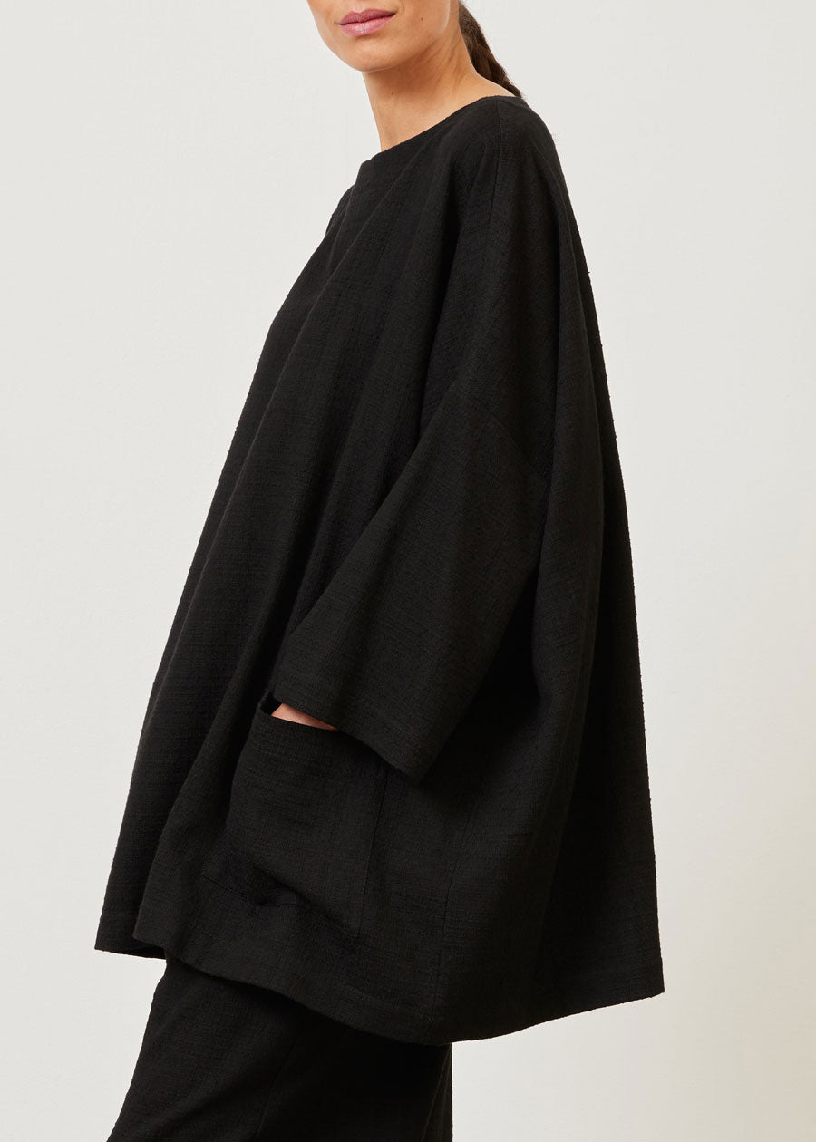 cotton sloped shoulder scoop neck poncho - long plus