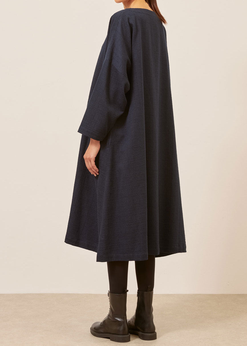textured cotton imperial scoop neck dress (navydark)