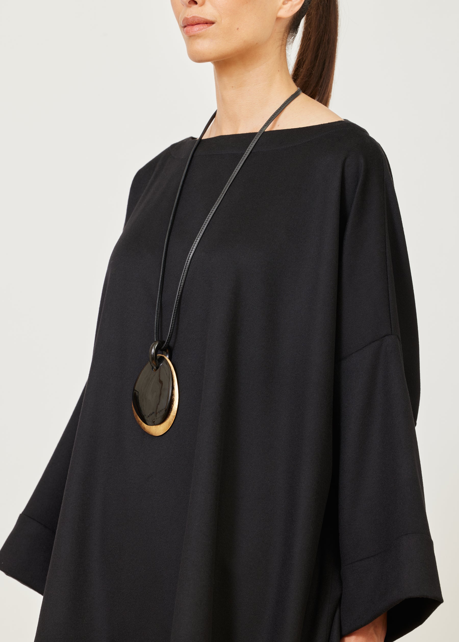 sloped shoulder scoop neck poncho with hembands - long plus