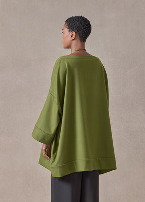 cashmere sloped shoulder scoop neck poncho with hembands - long (fernlight)