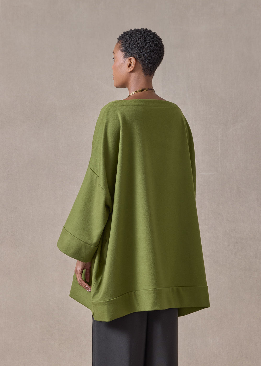 cashmere sloped shoulder scoop neck poncho with hembands - long (fernlight)