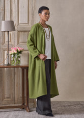 cashmere wide a-line v-neck coat (with piped edge)