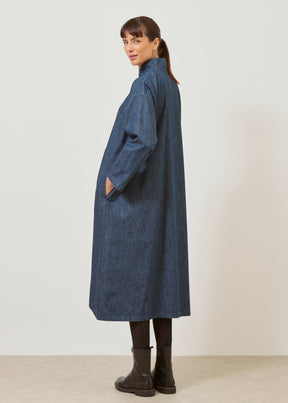 A-line denim dress with chinese collar