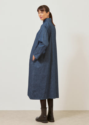 A-line denim dress with Chinese collar