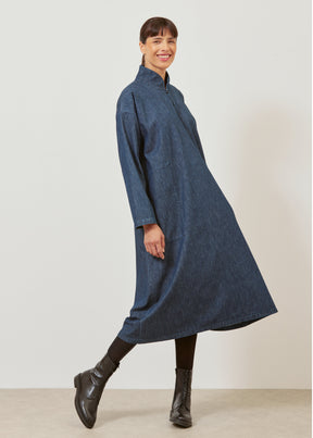 A-line denim dress with chinese collar