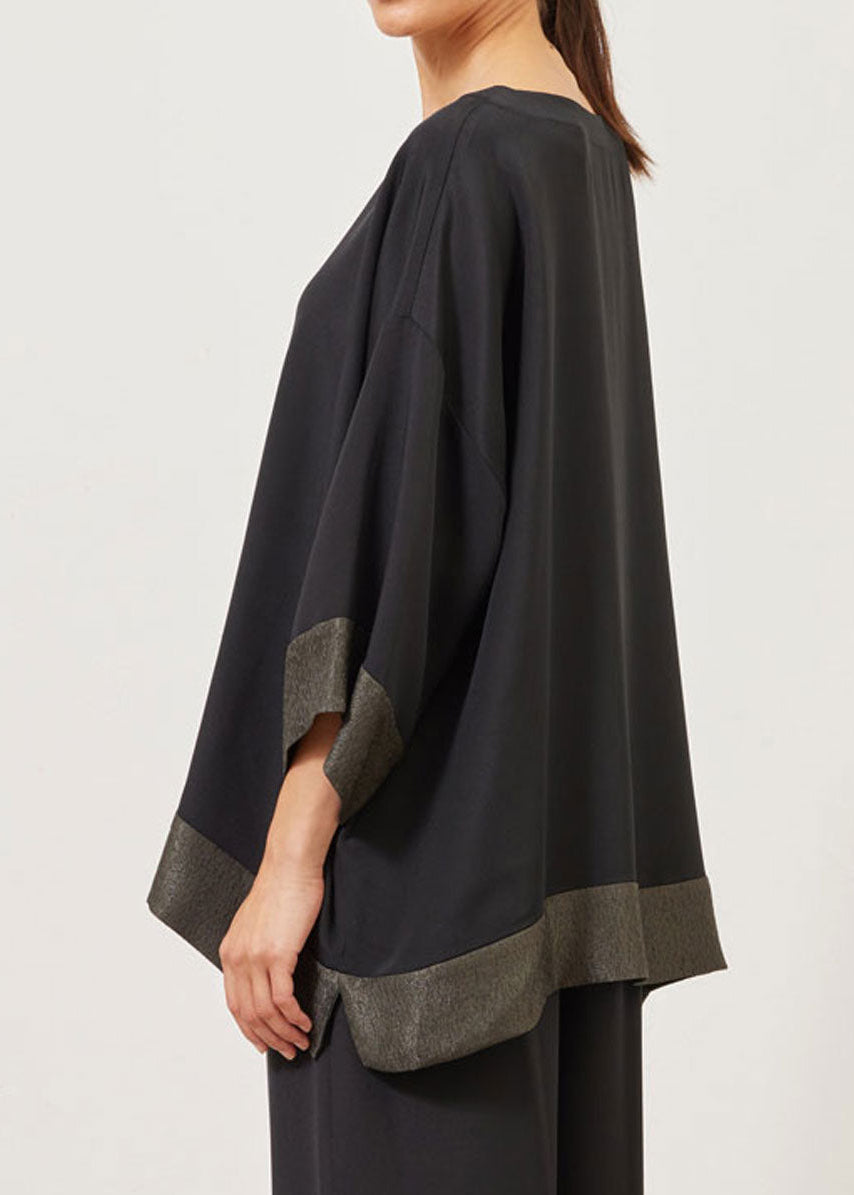 silk and lamé  3/4 sleeve scoop neck tunic - long