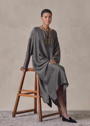 silk lamé mix wide A-line scoop neck dress (mossdark)