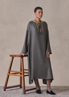 silk lamé mix wide A-line scoop neck dress (mossdark)