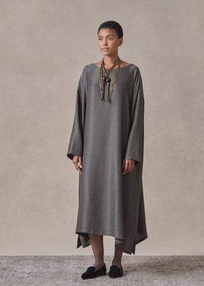 silk lamé mix wide A-line scoop neck dress (mossdark)