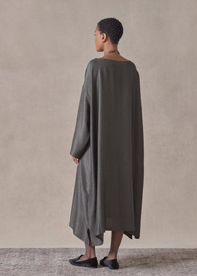 silk lamé mix wide A-line scoop neck dress (mossdark)