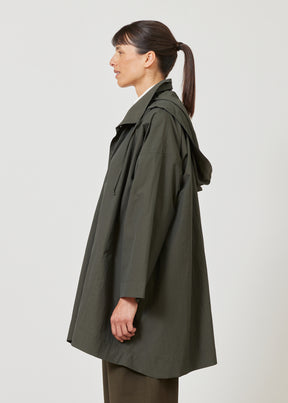 smaller front larger back high neck coat with button away hood - long plus