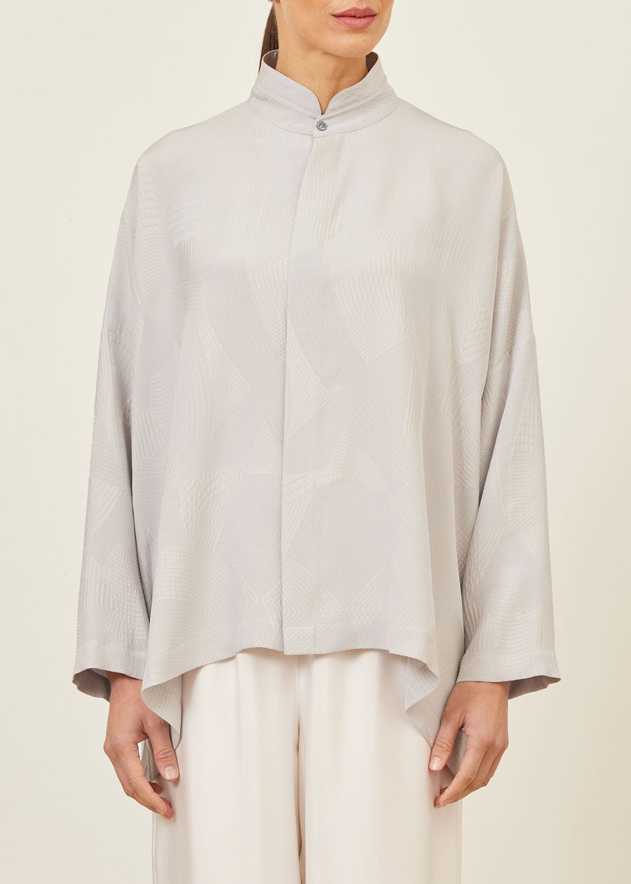 silk wide longer back double stand collar shirt - mid plus