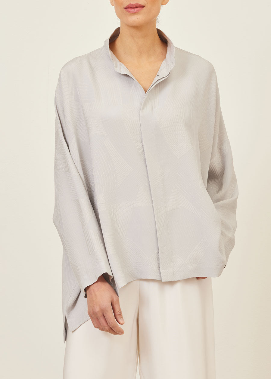 silk wide longer back double stand collar shirt - mid plus