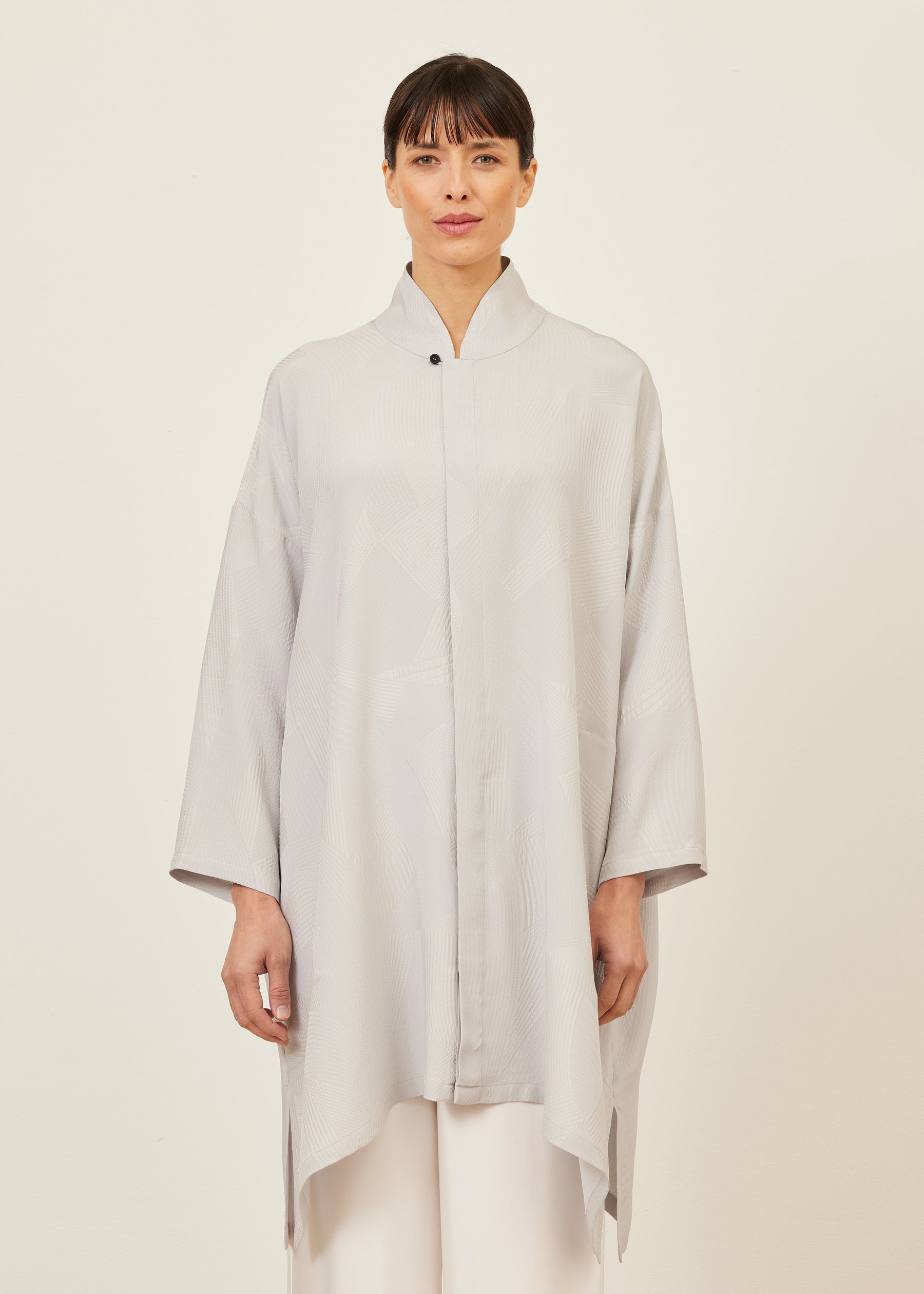 wide a-line shirt with chinese collar - very long with slits