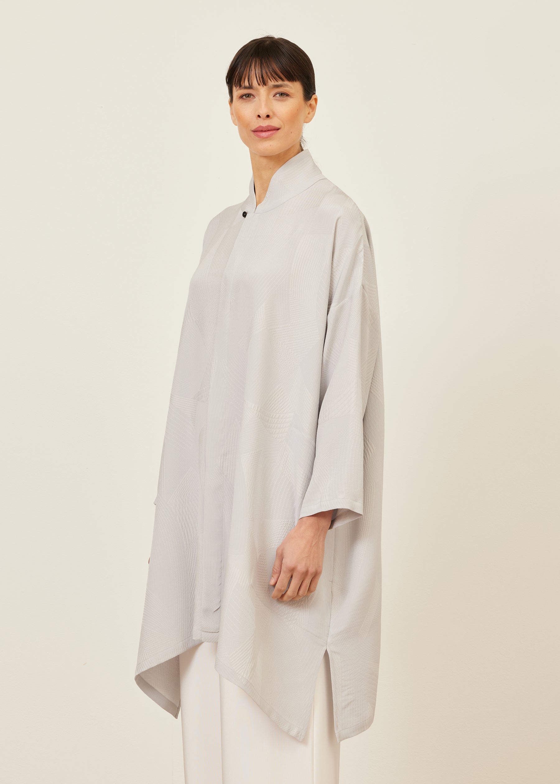 wide a-line shirt with chinese collar - very long with slits