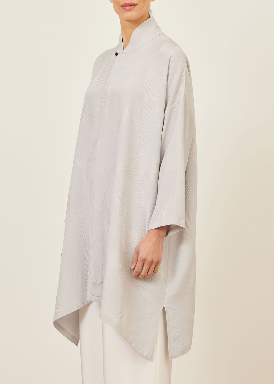 silk wide a-line shirt with chinese collar - very long with slits