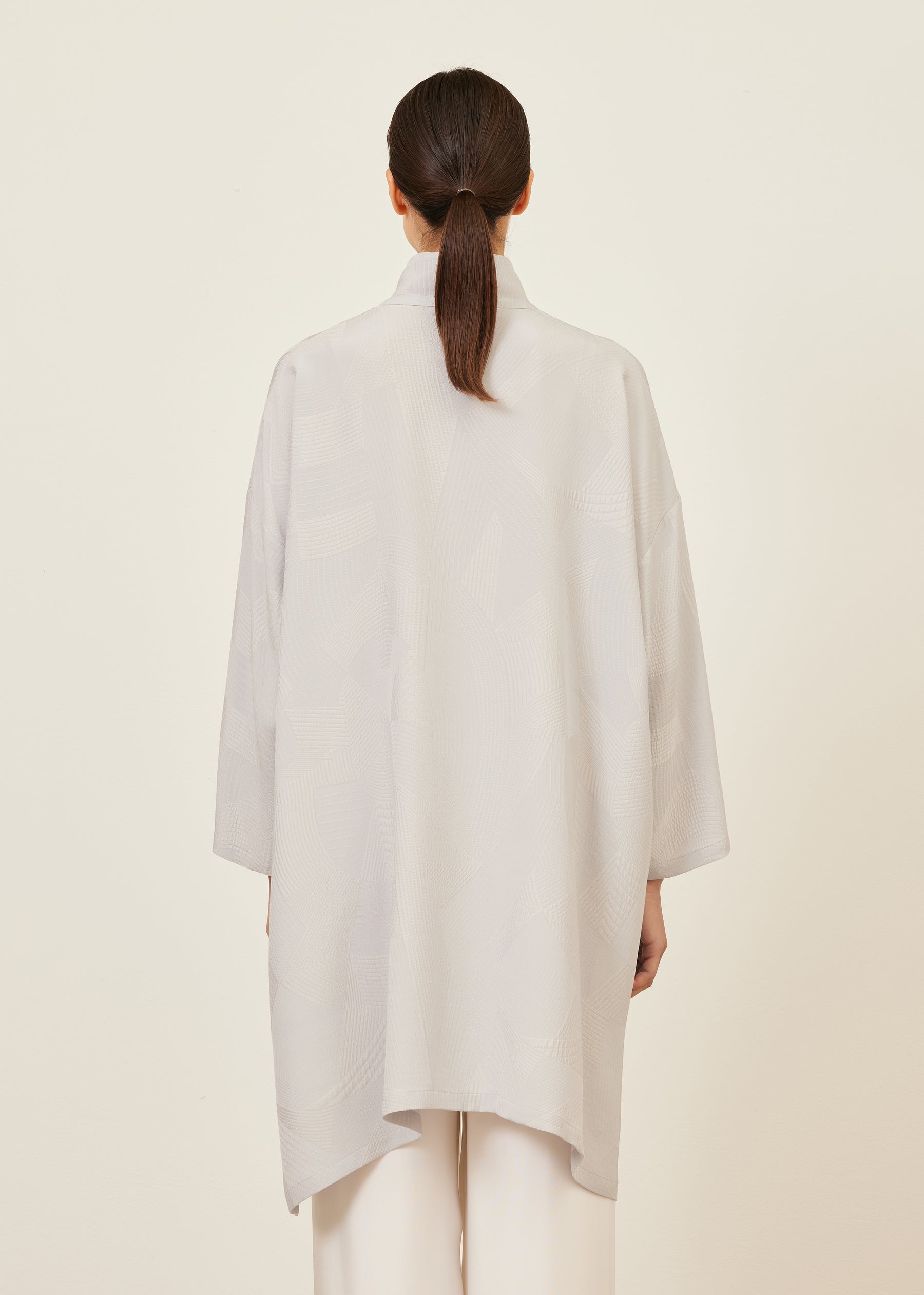 silk wide a-line shirt with chinese collar - very long with slits