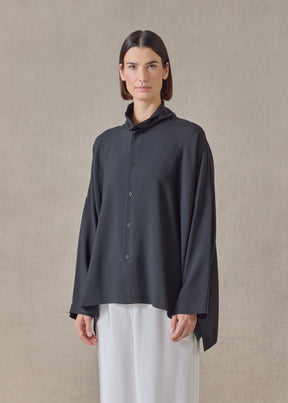 silk wide longer back scrunch neck shirt - mid plus