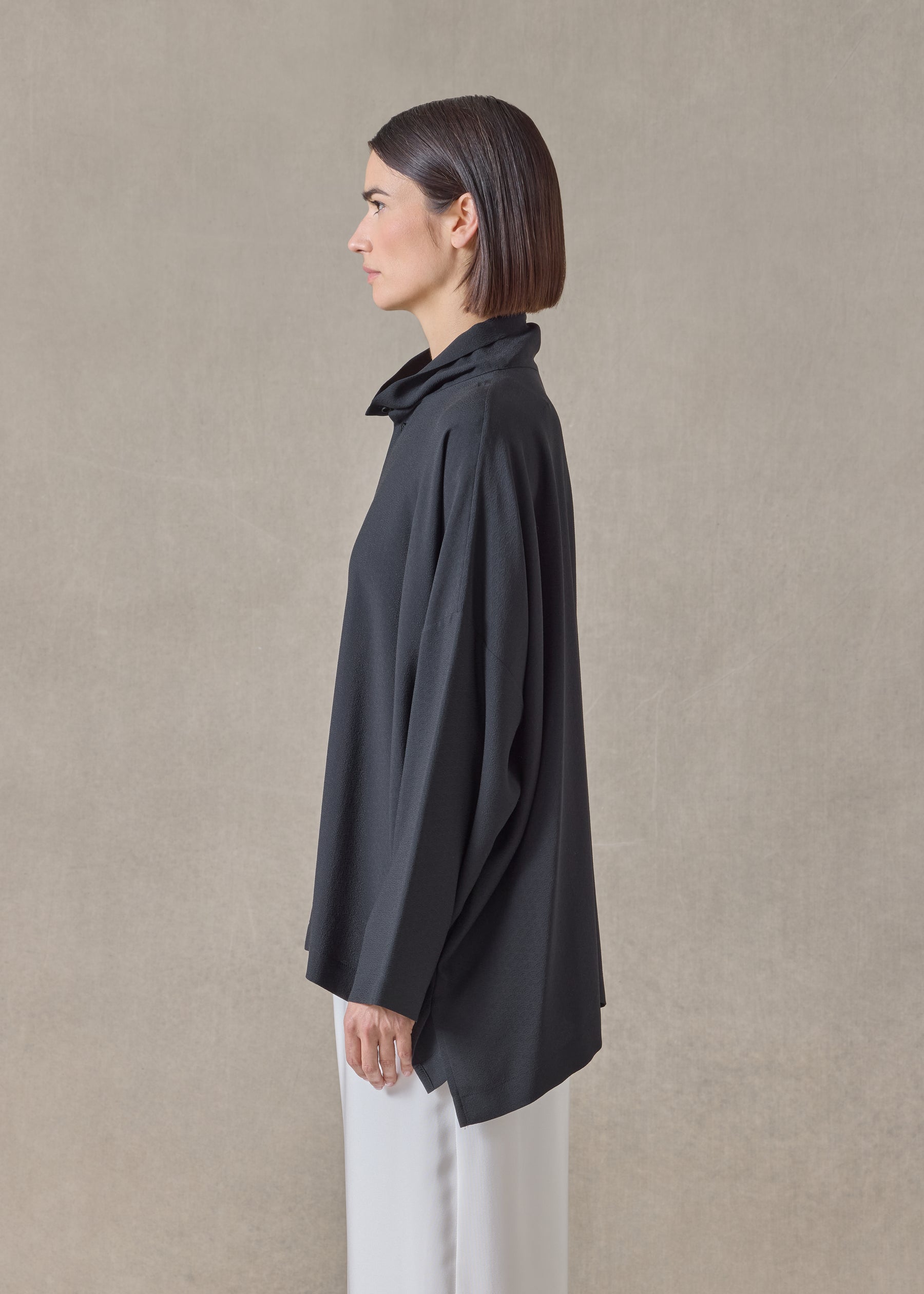 silk wide longer back scrunch neck shirt - mid plus