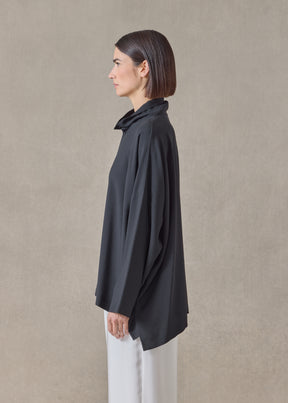 silk wide longer back scrunch neck shirt - mid plus