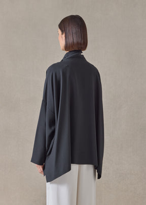 silk wide longer back scrunch neck shirt - mid plus