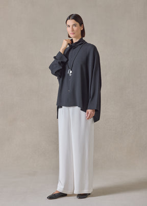 silk wide longer back scrunch neck shirt - mid plus