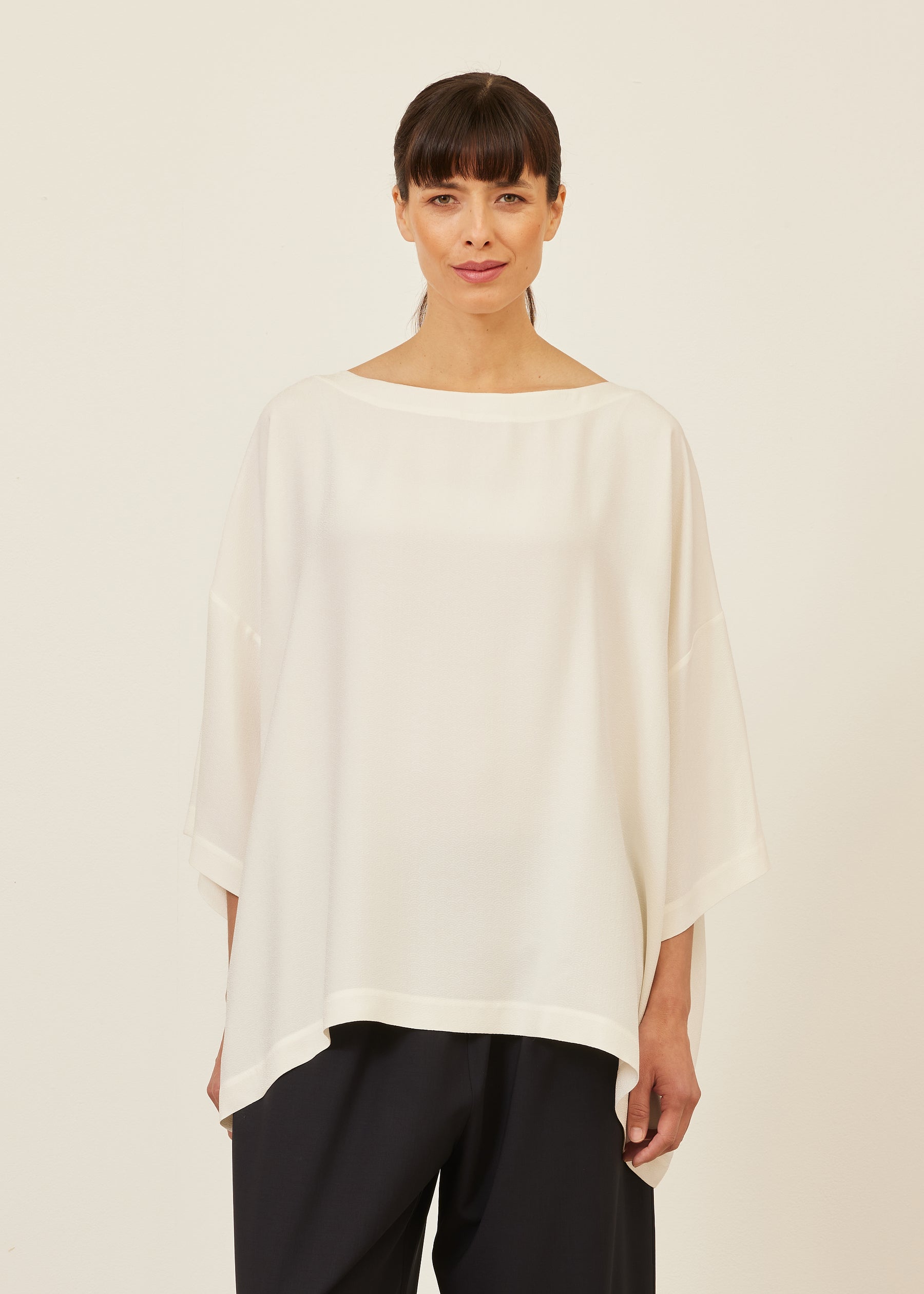 silk 3/4 sleeve bateau neck tunic - long
