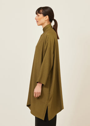 wide A-line double stand collar shirt - very long with slits