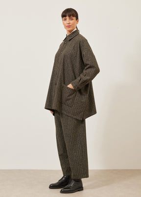 wide A-line shirt jacket with collar - long