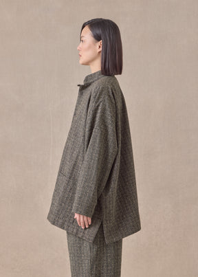 wool silk mix wide mandarin jacket - long