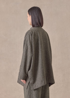 wool silk mix wide mandarin jacket - long